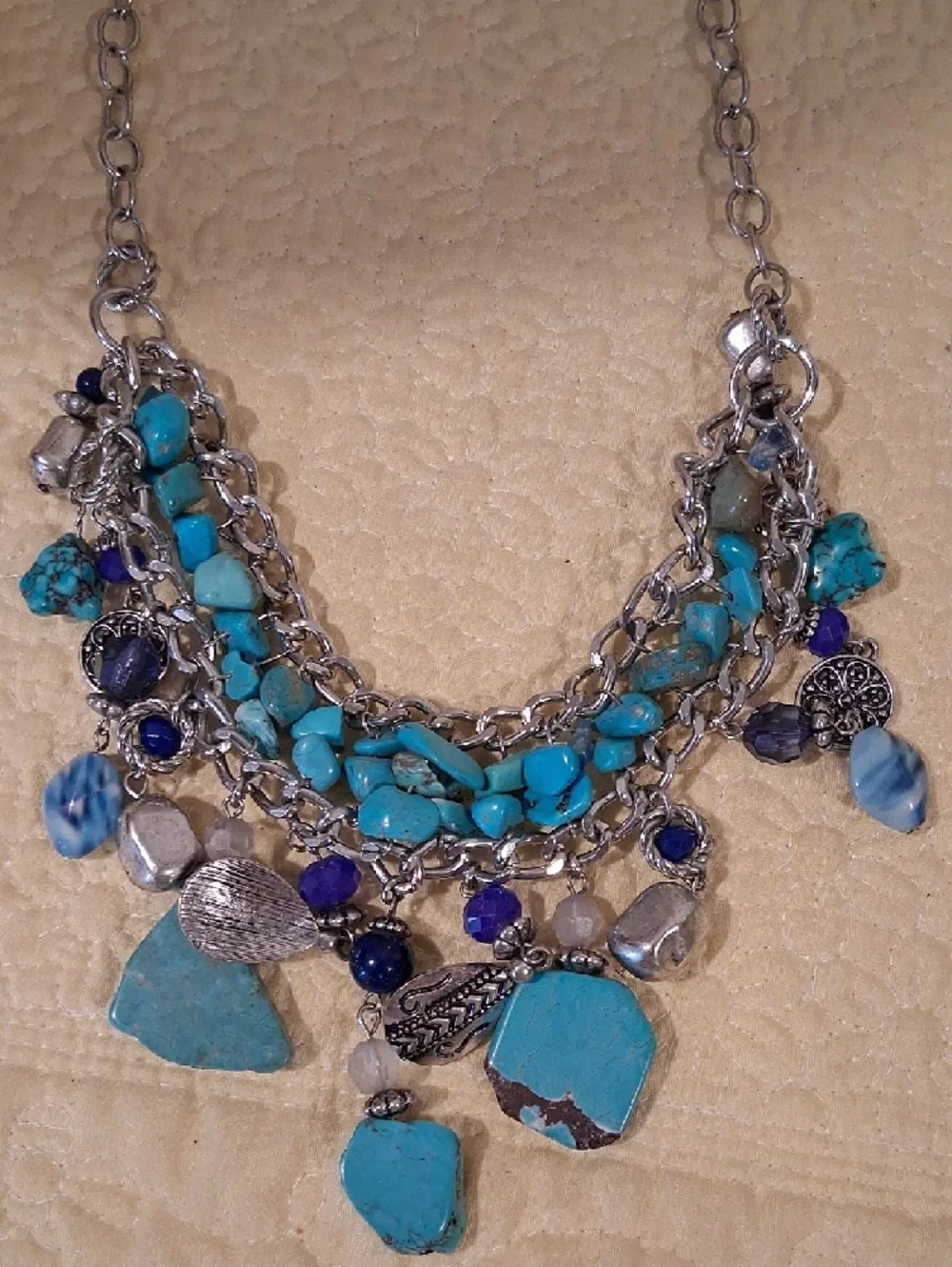 Laura Ashley Turquoise and Blue Multi-Strand Charm Necklace - Picture 3 of 4